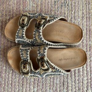 House of Harlow 1960 Beaded Sandals - Black and Cream